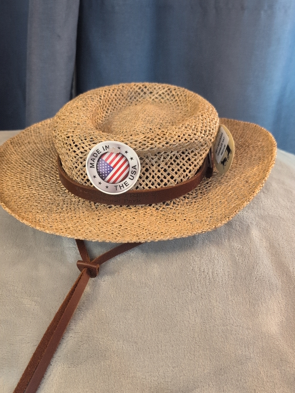 Straw Hat with Brown Leather Band - Natural